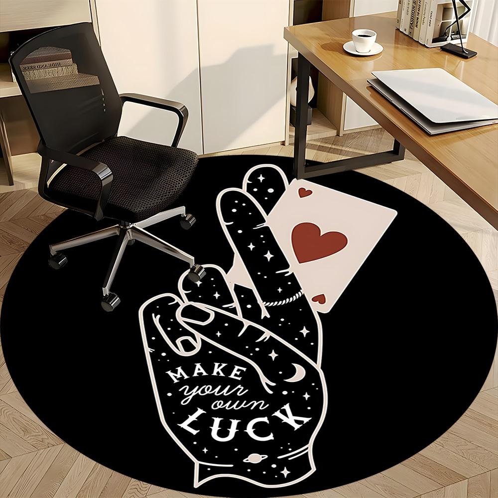 1pc Luck Card Office Round Area Rug,  Mat Suitable For Office, Under Office Chairs Bedroom Living Room Home Decor, Room Deco