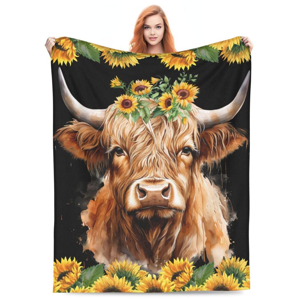 Sunflower Heights Cattle Digital-printed Polyester Bedroom Velvet Flannel Soft Sofa Cover Blanket Fleece Soft Sofa Cover