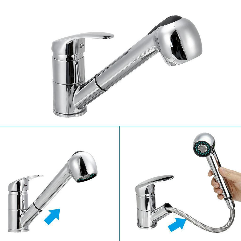 Mixer Stream Sprayer Head Silver Hot Cold Tap Solid Brass Kitchen Faucet Single Hole Pull Out Spout Kitchen Sink Mixer Tap
