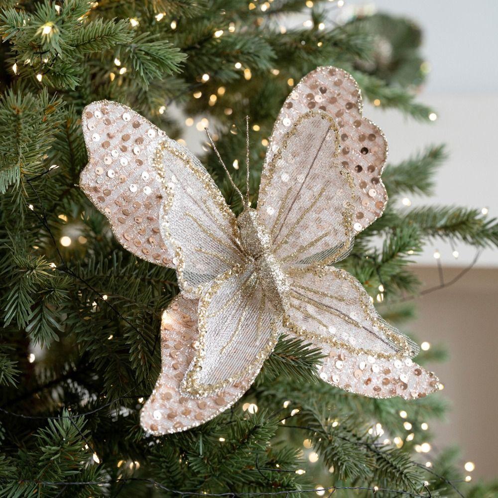 Sparkling Christmas Butterfly Ornament Lifelike Artificial Sequin Butterfly  Artificial