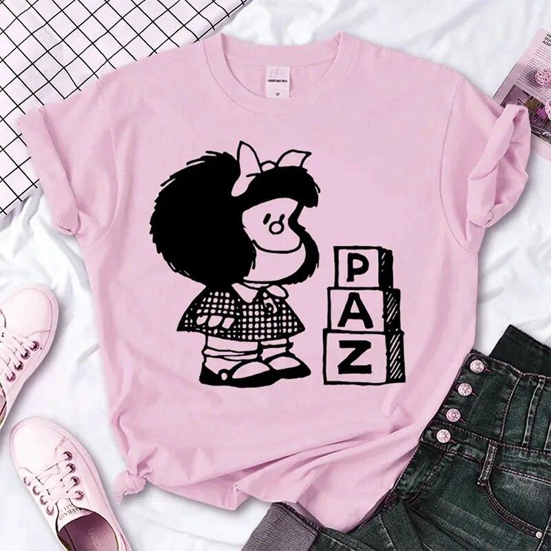 Mafalda Cotton T-shirt Women Summer Harajuku Casual Clothing Short Sleeve T Shirts Streetwear Anime Tops Tee 90s Cartoon Tshirt Unisex