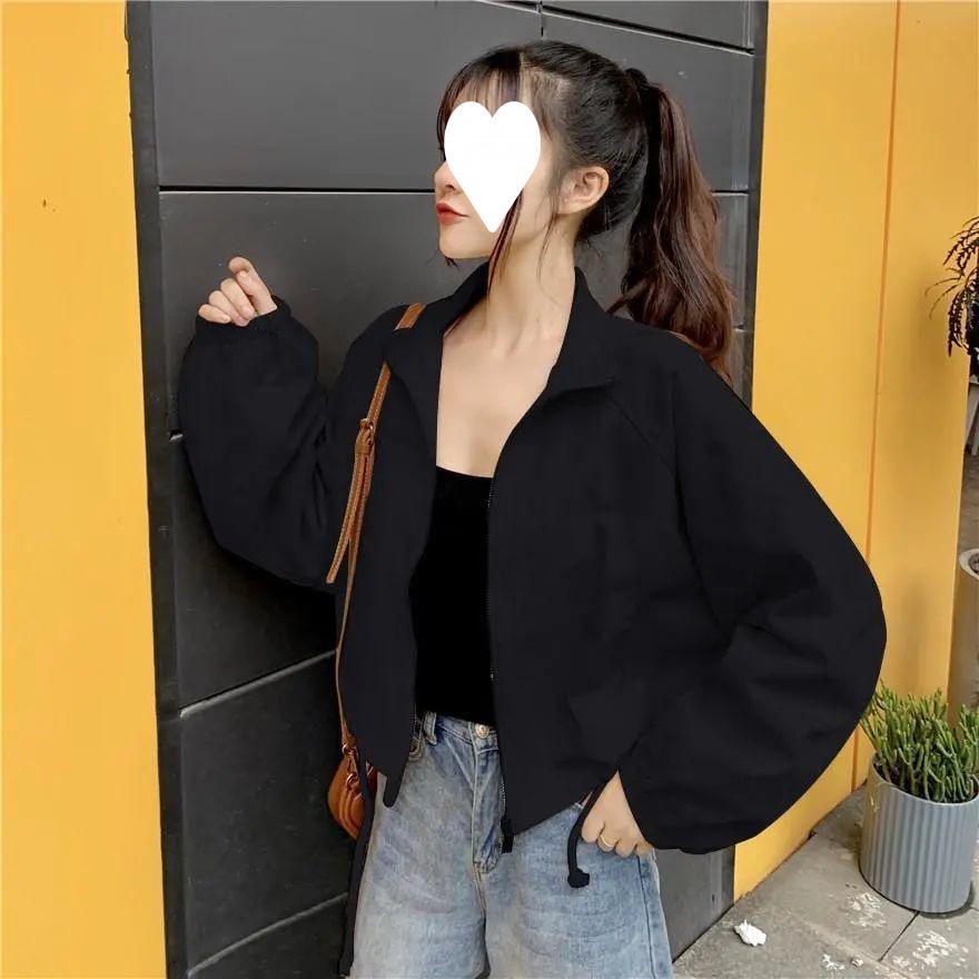 Spring 2023 Women's Trendy Loose-Fit Windbreaker: Slim Zipper, Long Sleeve, Windproof Short Coat.