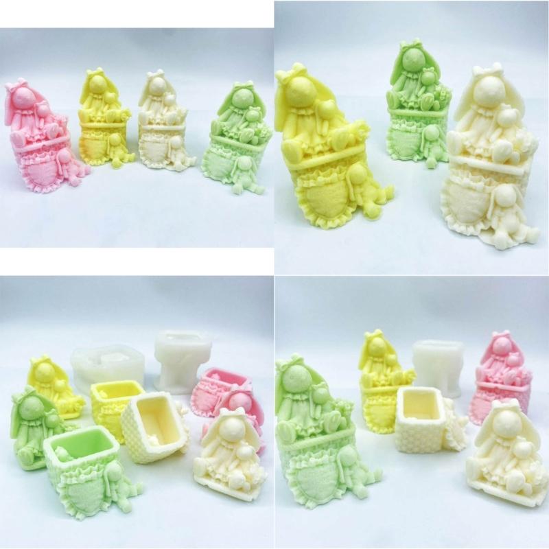 Cute Animal Candle Molds Lovely Rabbits Storage Box Silicone Molds Jewelry Box Resins Molds Soap Molds Home Decorations