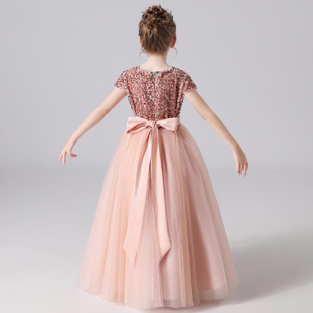 Princess Dress for Children Sparkly Sequin Short Sleeve Flower Girl Dress Tulle Kid Birthday Party Pageant Prom Gown Junior Bridesmaid