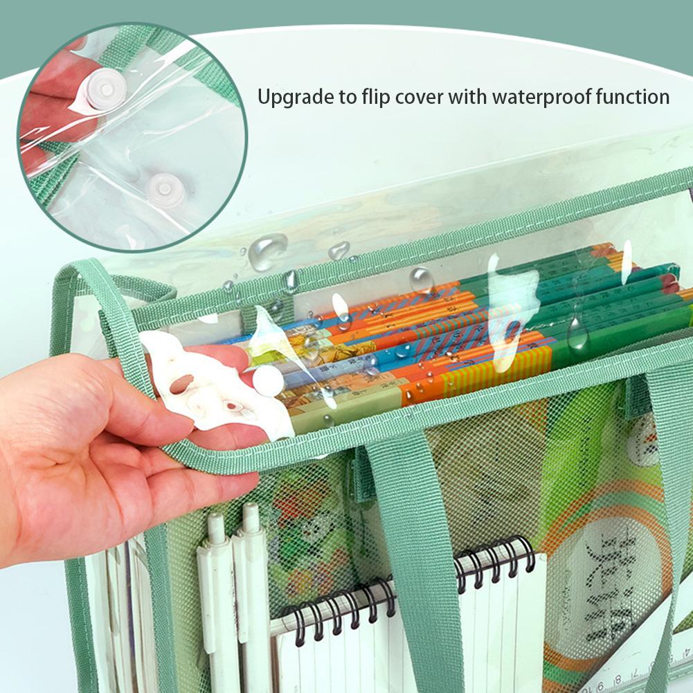 PVC Thickened Transparent Handbag Colorful Storage Bag Large Capacity Waterproof Portable Handbag File Pocket Students Office Supplies