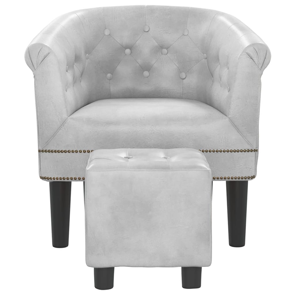 Club Chair with Footstool Silver Faux Leather