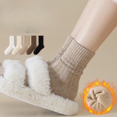 Women's Autumn and Winter Thickened and Velvet Warm Wool Hoop Moon Socks