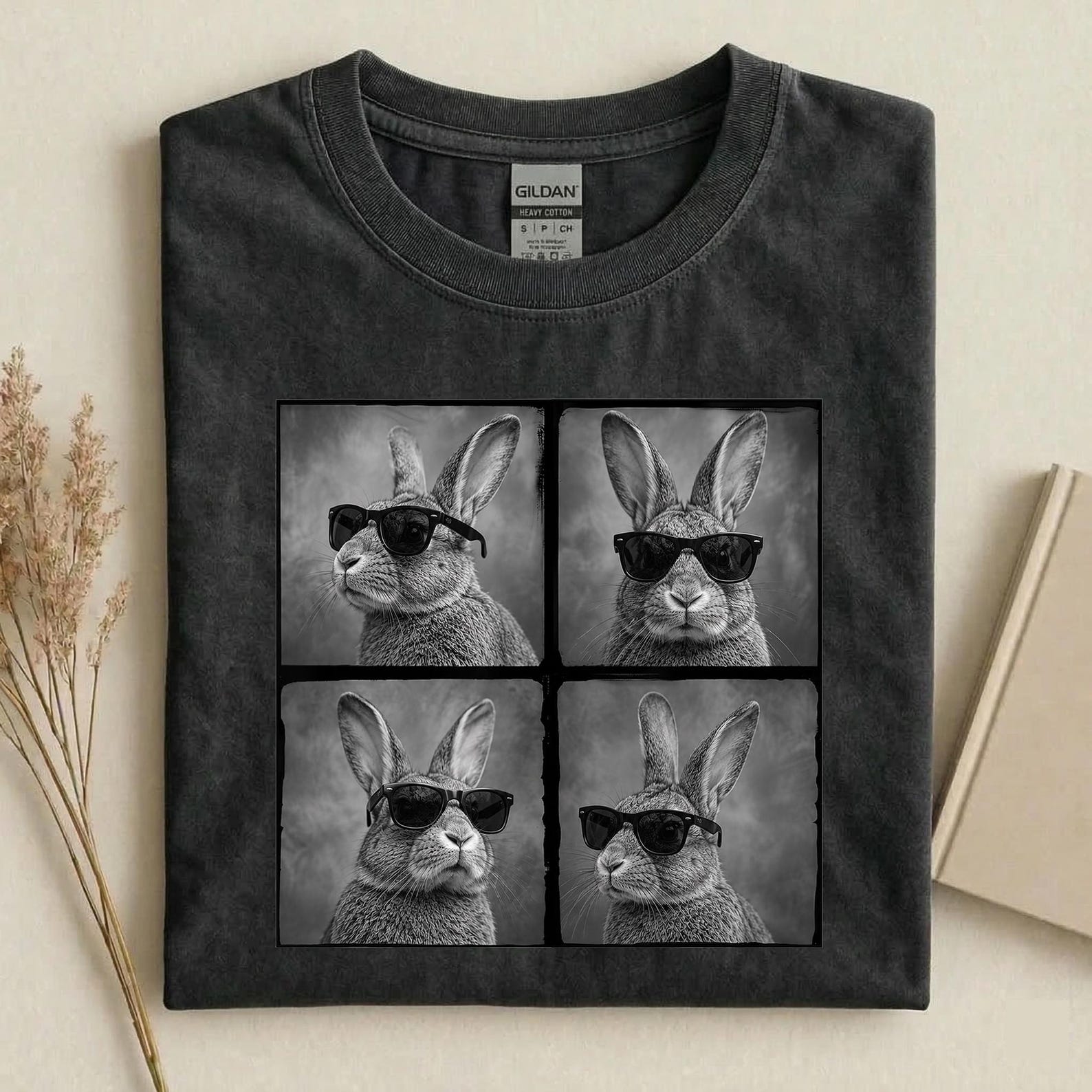Cool Bunny Shirt, Rabbit Photo Collage Tee, Funny Bunny Sunglasses T-Shirt, Bunny Lover Gift, Pet Rabbit Owner Shirt L