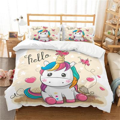 Juego de cama con dibujos de unicornios en 3D, fundas de edredón, fundas de almohada, edredón, ropa de cama de lujo para niñas y niños, decoración del hogar, tamaño Queen y King
