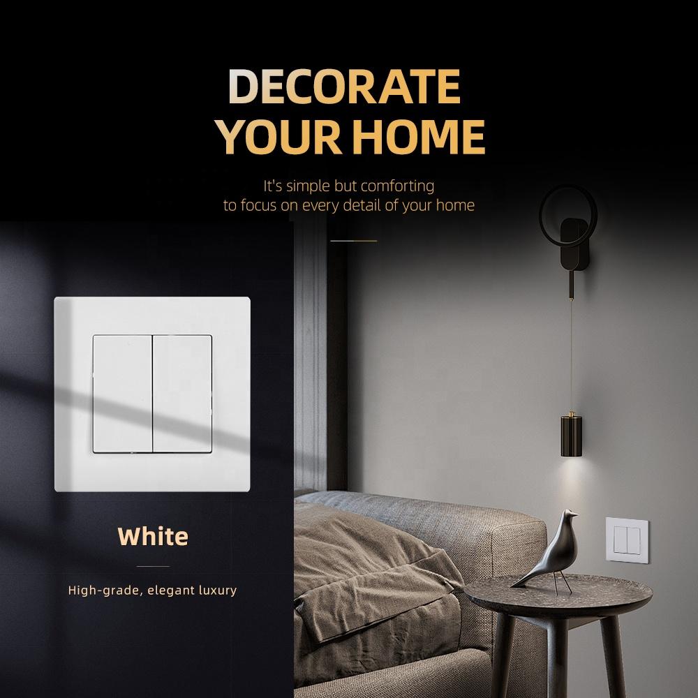 New Design EU Type 2 Gang 1 Way 2 Way Wall Switch With PC Panel 2 Gang Light Switch Cover 10A 220-250V