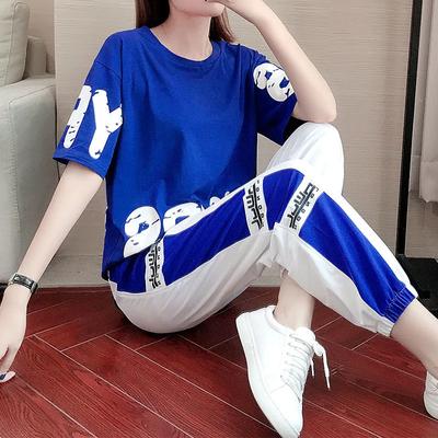 Women's Summer Loose Casual Sports Set Round Neck Top + Sweatpants Cool Two Piece Set
