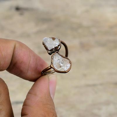 Weißer Topas Rohring Elektrogeformter Kupferring Verstellbarer Ring Edelstein Handgefertigter Ring Elektrogeformter Schmuck Geschenk für Sie Verlobungsringe