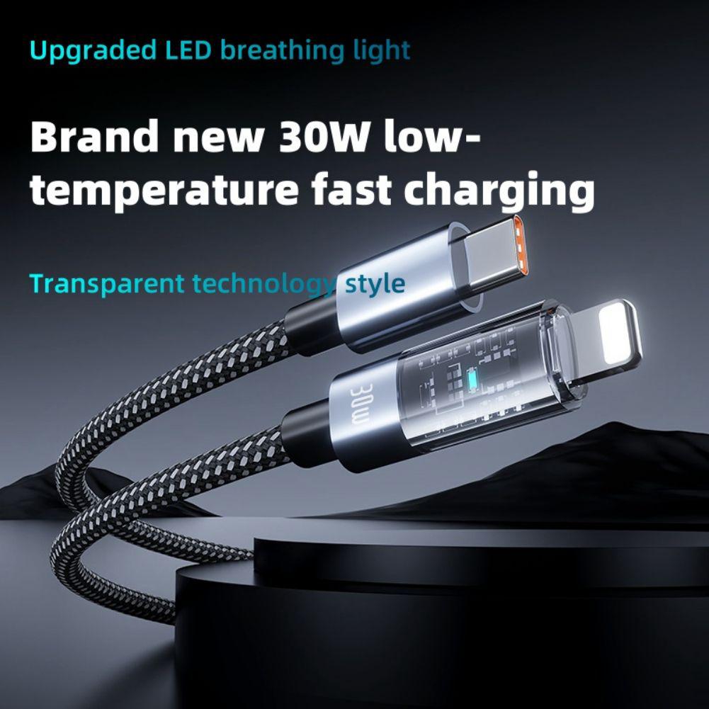 USB C Male To Lighting Male Charging Cable Compatible For IPhone 15 PD 30W Data Cable Fast Charge Cord With Indicator Light