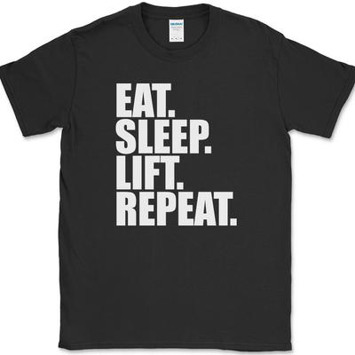 Eat Sleep Lift Repeat T-Shirt Divertente Fitness Palestra Allenamento Bodybodying Tee