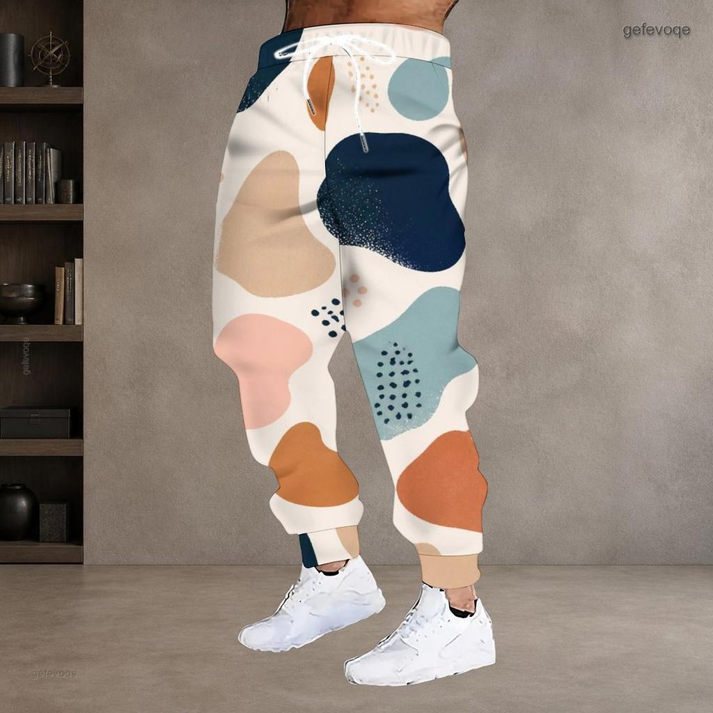 Men S Plus Size Geometric Printed Drawstring Waist Side Pockets Cuffed Ankle Jogger Pants