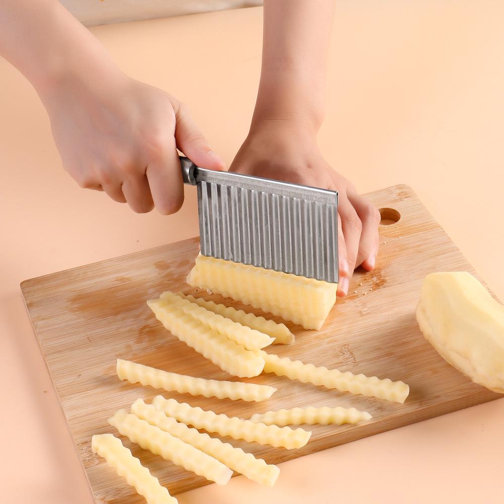 Stainless Steel Wavy French Fry & Vegetable Cutter - Fancy Kitchen Gadget for Potatoes and More