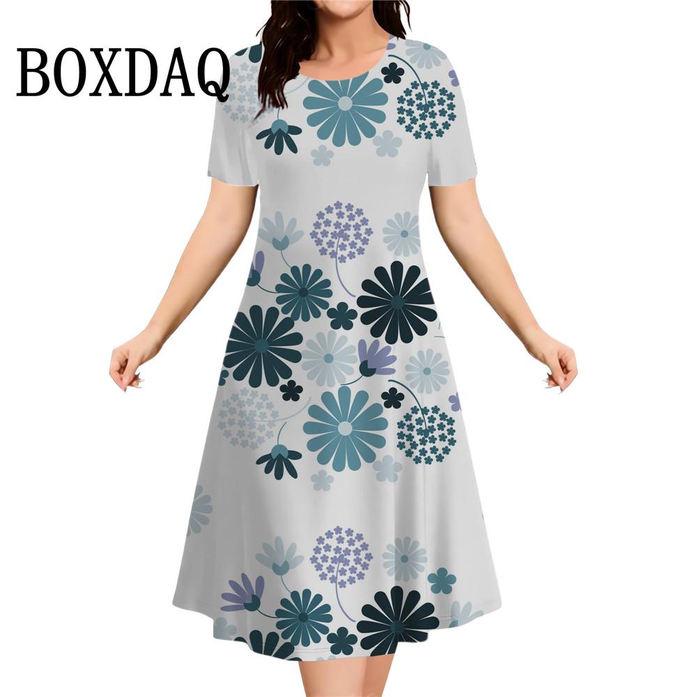 3D Butterfly Flowers Print Women's Dresses Summer Short Sleeve Clothing Casual Female Dress Retro Loose Plus Size Dress 2026 9XL