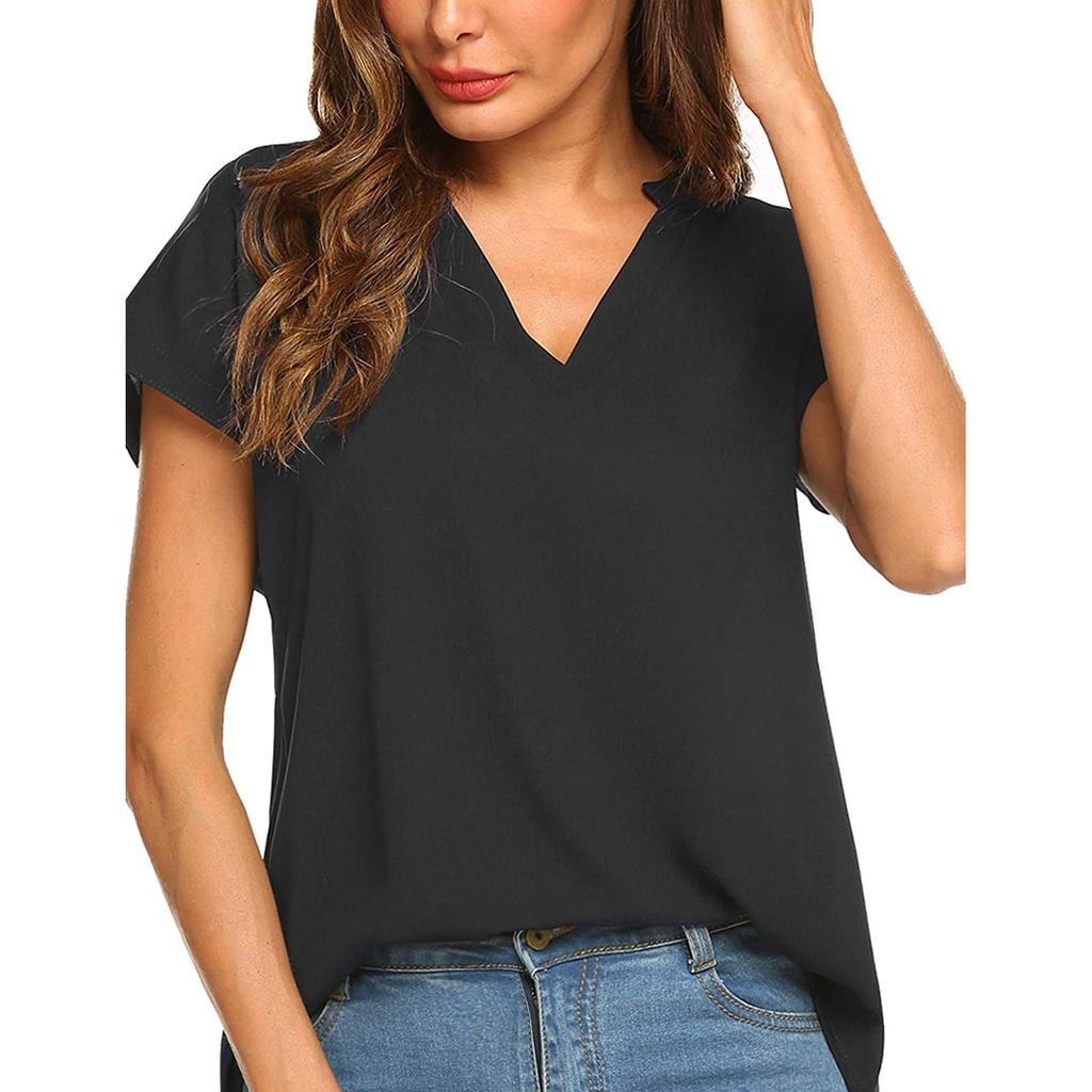 Womens Summer Casual V Neck Loose ShortSleeve Curved Hem TShirt Side Slit Blouse Womens Summer Casual V Neck Loose ShortSleeve Curved Hem TShirt Side Slit Blouse