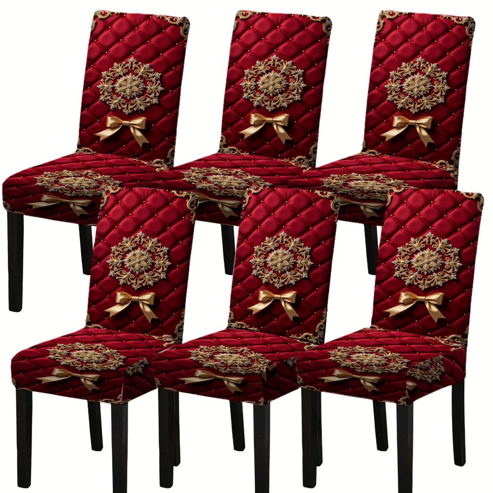 4 6 Stuks Rode Fluweel Geborduurde Eetkamerstoelhoezen Huis Banket Bruiloft Feest Stoelbeschermer Decoratie Set