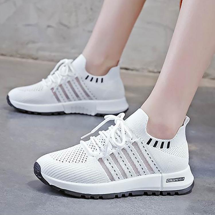 Women's Breathable Sports Single Shoes Spring Casual Mesh Flyknit Sneaker Lightweight Little White Shoes 36-40