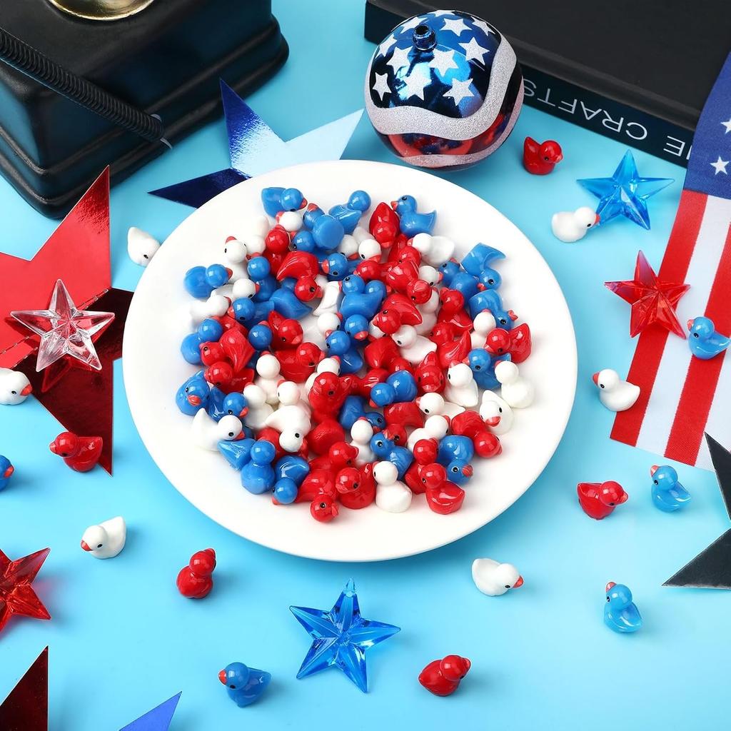100 Pc Patriotic Mini Ducks Resin Duck Red White Blue Tiny Ducks Figures Bulk For Independence Day Memorial Day Home Party Decor