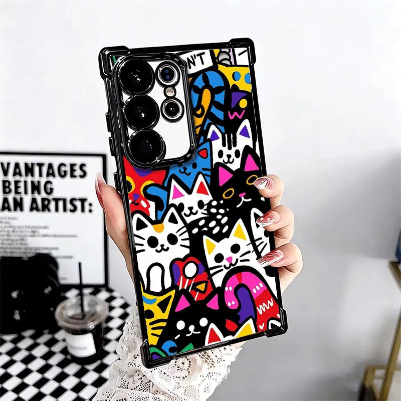 Cartoon Cute Cats Theme Plating Phone Case For Samsung Galaxy S24 S25 FE S26 Edge S23 Ultra S22 S21 Plus S20 Anti-Fall Airabag C