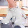 Fashion Shoes Women Motorcycle Boots Autumn Winter Ladies Boot 2026Stylish Lady Ankle Boots Lace-up High Heel Platforms Sexy Botas White