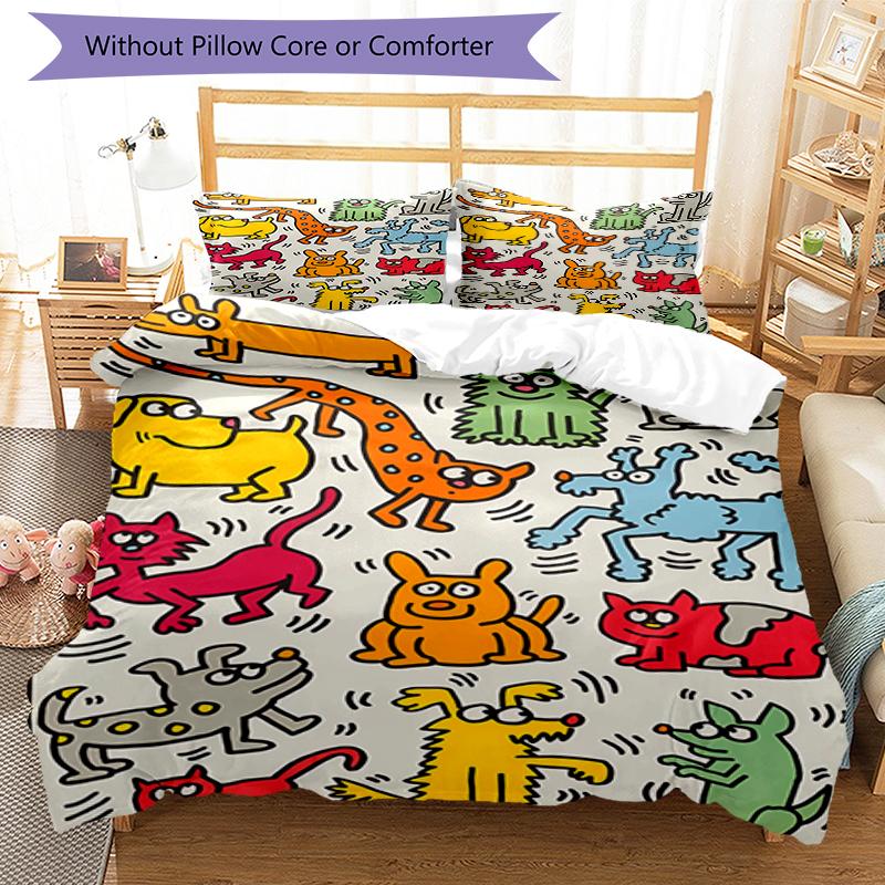 3pcs Keith Haring Ascending1 Pattern Bedding Set Duvet Cover Set Includes Duvet Cover &pillowcases, Perfect All Season Bedroom Decoration & Gift