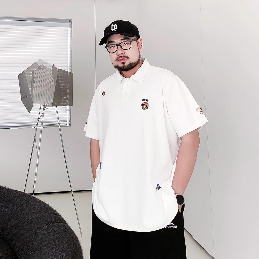 American Embroidery Trendy Wicking Soft Quality Breathable Men's Loose Polo Shirt--Wrinkle Resistant Casual Athletic Short Sleeve Neck Shirt