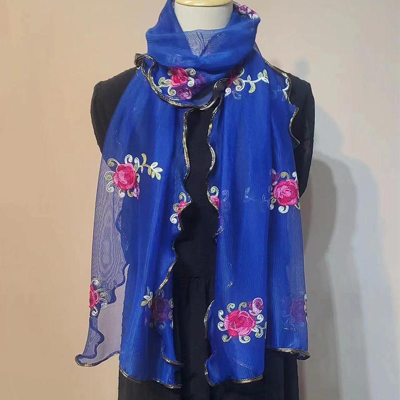 Lace Scarf Women Lightweight Hijab Elegant  Print Silk Floral Shawl Wraps Headband Handle Hair Accessories Bandana