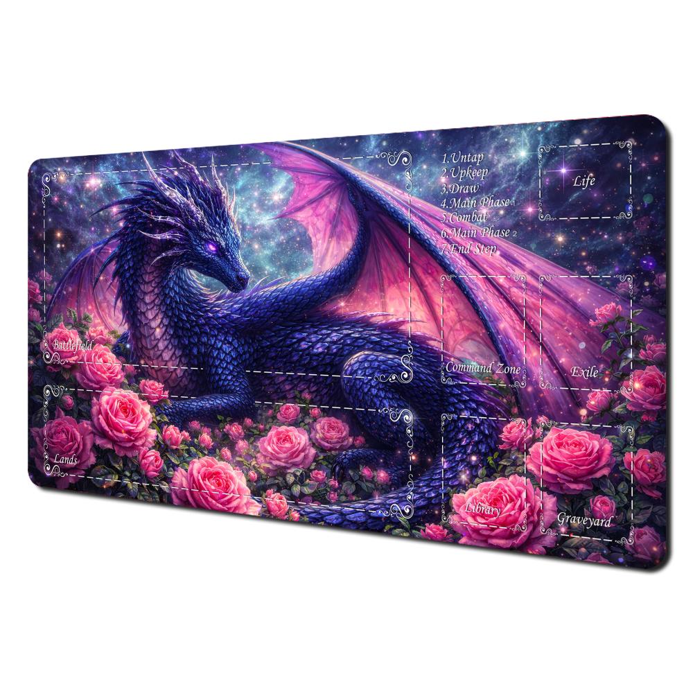 Purple Rose Galaxy Dragon MTG Playmat AntiSlip Stain Resistant Fantasy Gaming Desk Mat for TCG Players