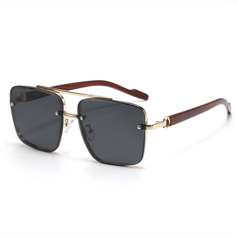 Non-polarized Trendy Double Bridge Metal Sunglasses Retro  Sunglasses Men Square Flat Top Double Bridges Sun Glasses Women Travel Fashion Eyeglass