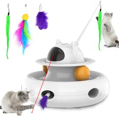 Brinquedo interativo para gatos 4 em 1, bastão de penas recarregável, trackball a laser, pena retrátil, brinquedos populares para ambientes internos, gatos