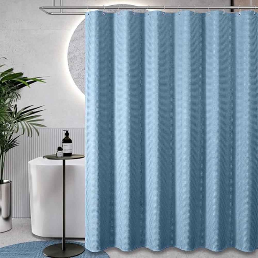 Mildew-proof Plain Waffle Shower Curtain Solid Color Bathroom Partition Curtain  Hotel