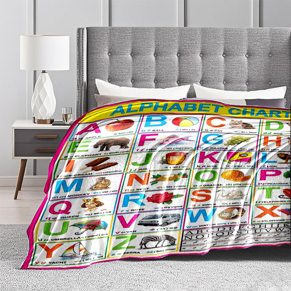 Colorful Alphabet Chart for Kids LearningFlannel blanket for bedroom, living room, sofa, and nap