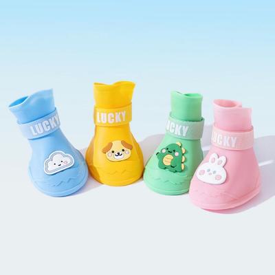 4pcs/set Cute Cartoon Anti-slip Pet Rainshoe Waterproof Silicone Dog Ankle Boots Wear Resistant Dog Rain Shoes For Dogs Puppy
