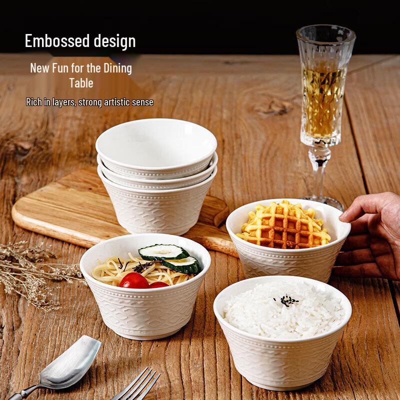 ZISIZ French Embossed Elegant White Ceramic Bowl Set