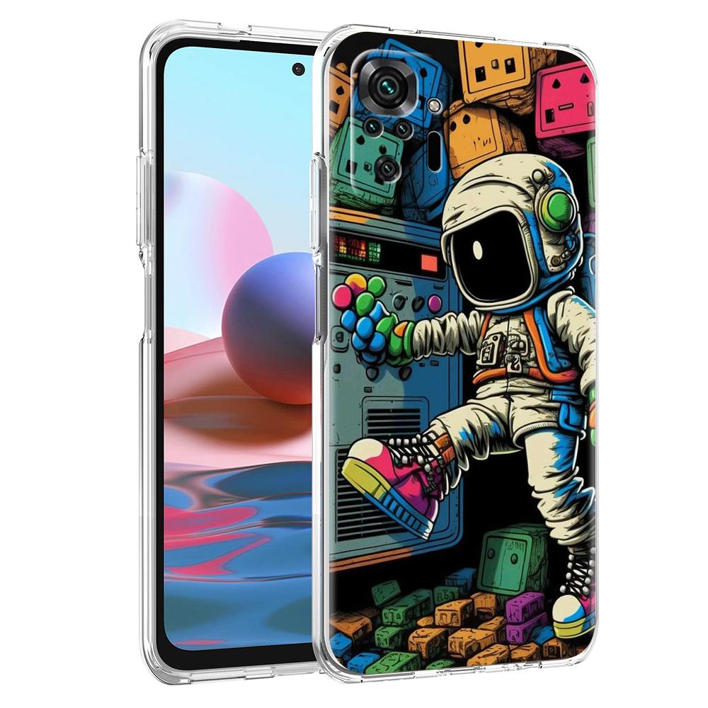 

Transparent Phone Case for Redmi 14C 13C 10C 10 9 Note 13 12 11 K50 K40 Plus Pro 4G 5G Soft TPU Cover Cute Astronaut Pattern Bag for Redmi 14C