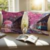 Japanese Street Train Scenery Sakura Cushion Cover Pillow Cover Decor Pillowcase Printed Cushion Case For Couch