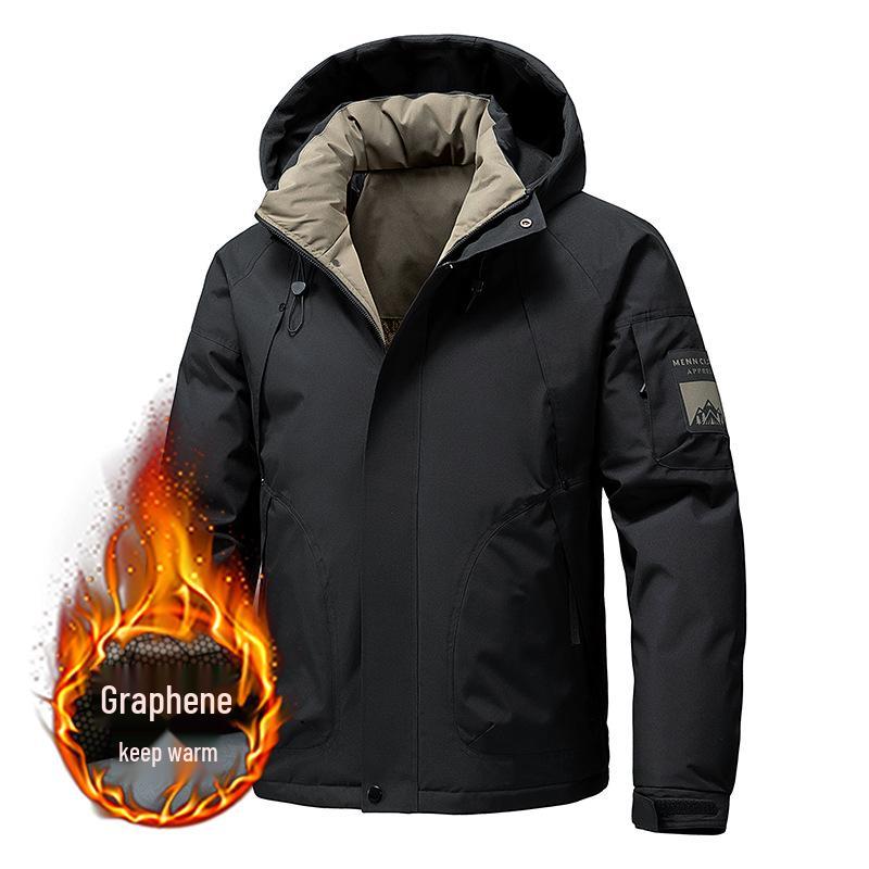 Men's 2025 Autumn/Winter Windproof Waterproof Warm Hooded Cotton Jacket