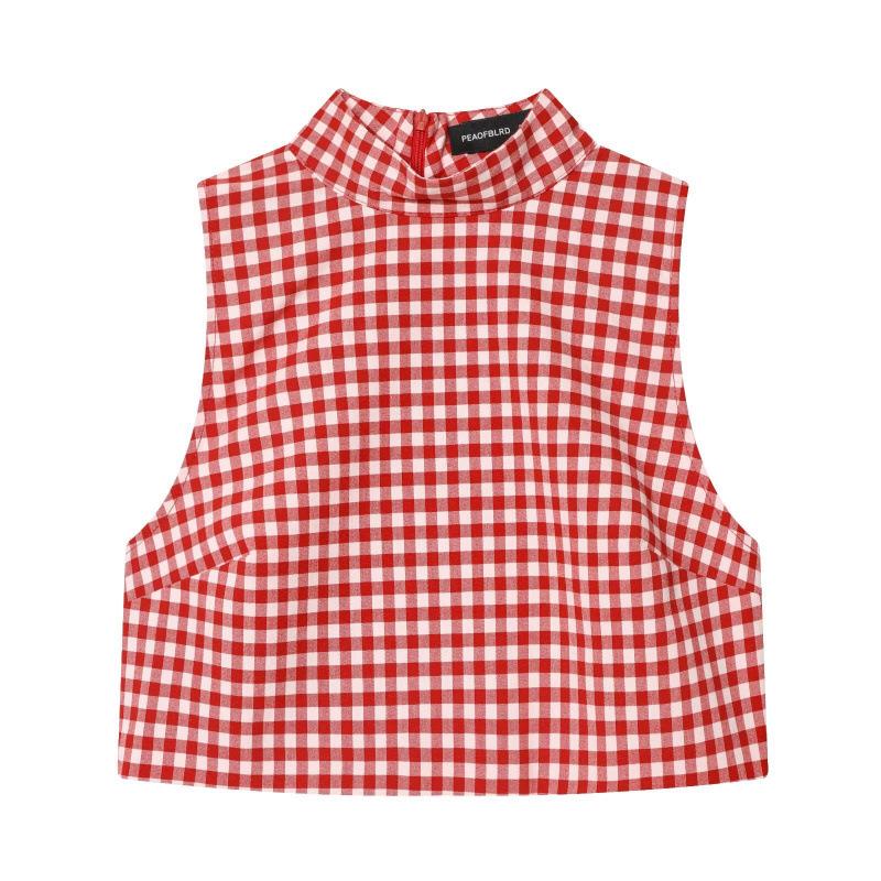 

2026 Spring European Style High Neck Plaid Sleeveless Top & Trousers Small