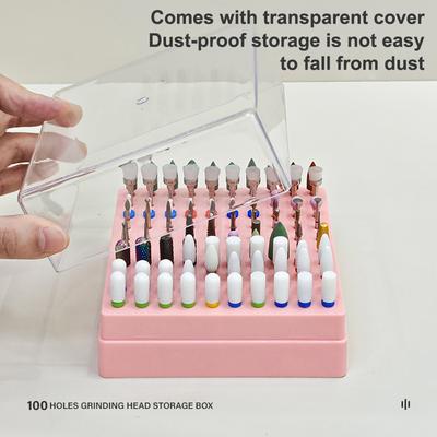 100 Löcher Nailart Bohrer Aufbewahrungsbox Schleif-Polierkopf Bit Halter Display Nagelbohrer Organizer Kunststoff Nagelständer