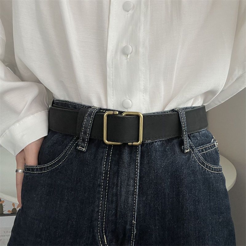 Chic Suede No Hole Waist Belt With Rectangular Center Bar For Effortless Outfits