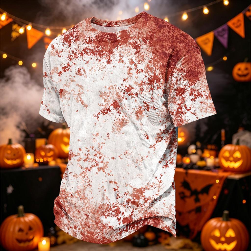 Herren Freizeit-Corduroy-Kurzarmhemd Leicht Atmungsaktiv Rundhalsausschnitt Oberteil Halloween-Muster Design Bequeme Passform