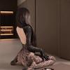 Sexy Underwear Charm Leopard Print Turtleneck Backless Jumpsuit Sexy Stockings Hollow Sexy Mesh Young Woman Wife
