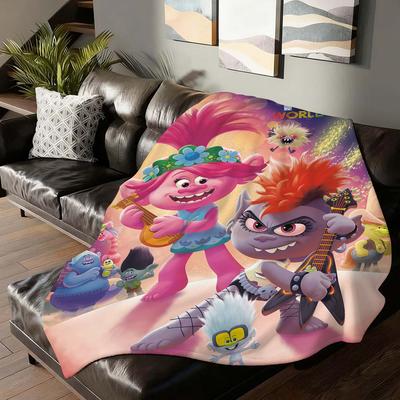 שמיכה מצוירת חמודה T-Trolls לספה, משרד, מיטה, מטוס, נסיעות, שינה, קריאה, מנוחה, קמפינג, רכה וחמה