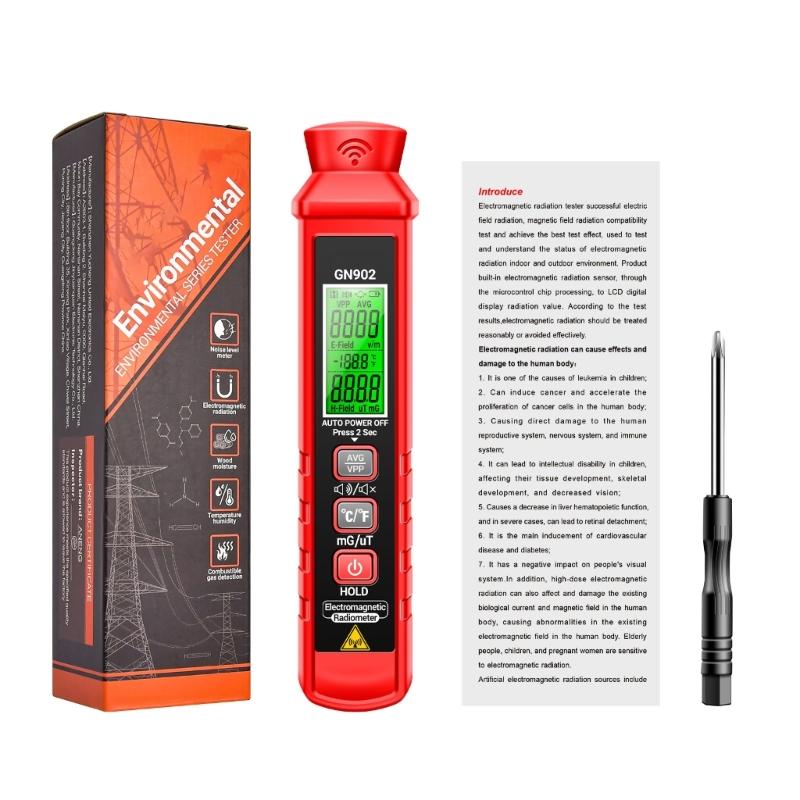 

3 in 1 Digital Display Electromagnetic Radiation Detector Measure Electric Magnetic Temperature with Sound Light Alarms 1