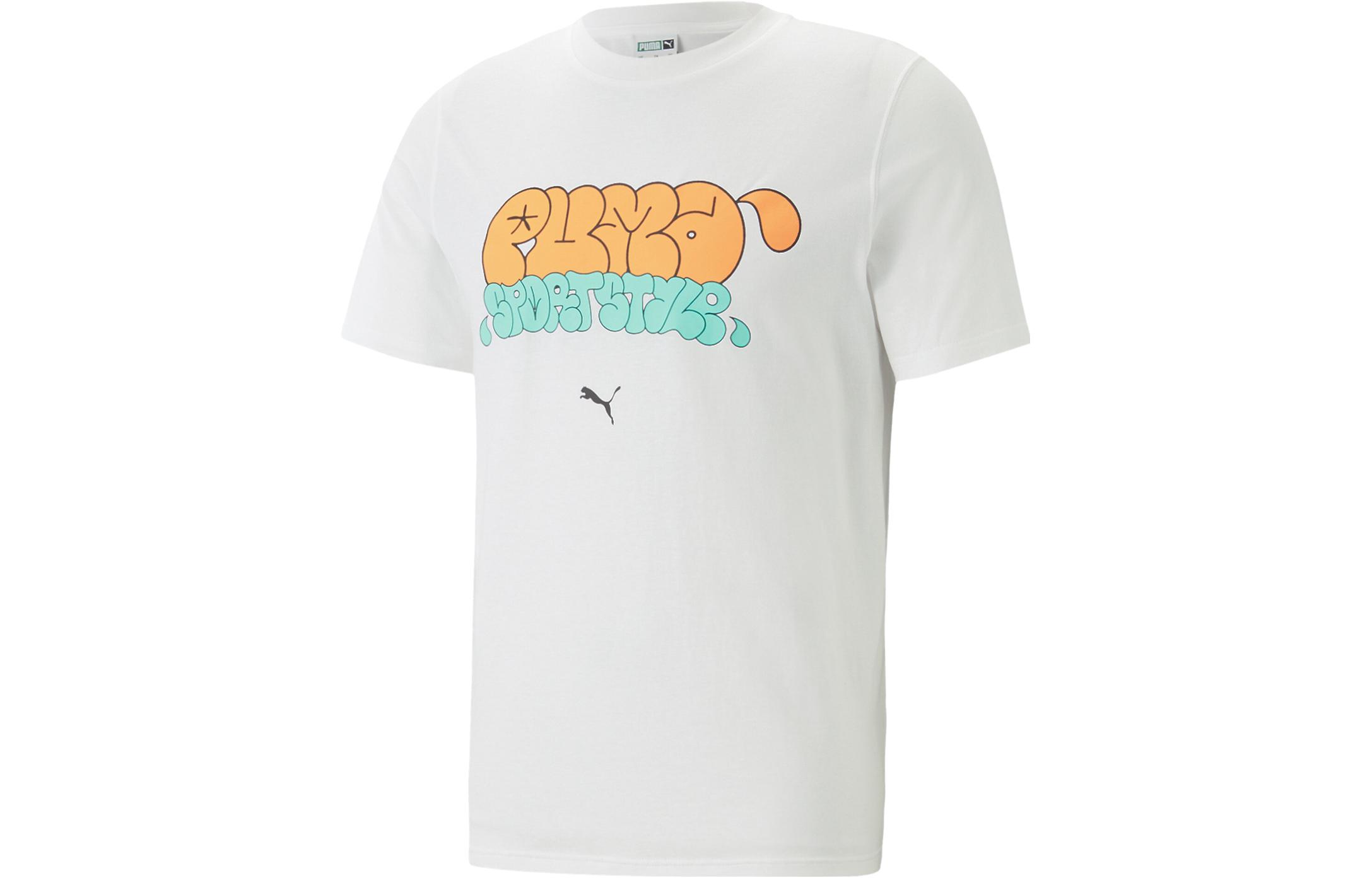 PUMA GRAPHICS T Shirts Men s White Crew Neck Moderate Straight Fit 622553-02 M