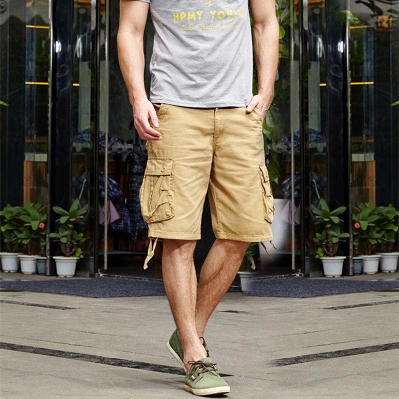 Pantalones Cortos Cargo Holgados de Verano para Hombre con Múltiples Bolsillos Algodón para Hombre Pantalones Cortos Sin Cinturón