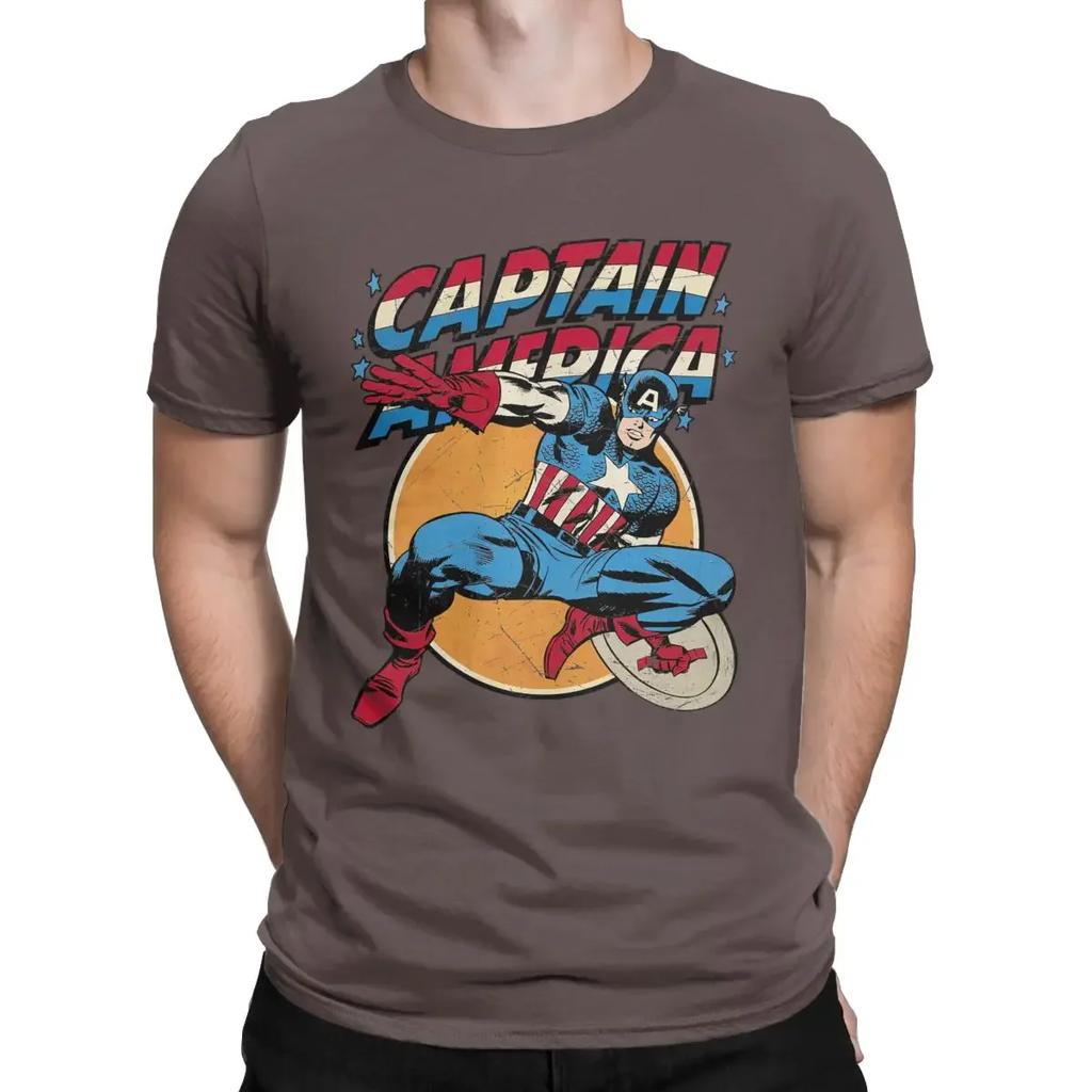 Vintage Captain America Vintage  T-Shirts Men 100% Cotton T Shirts Disney Short Sleeve Tee Shirt Plus Size Clothing